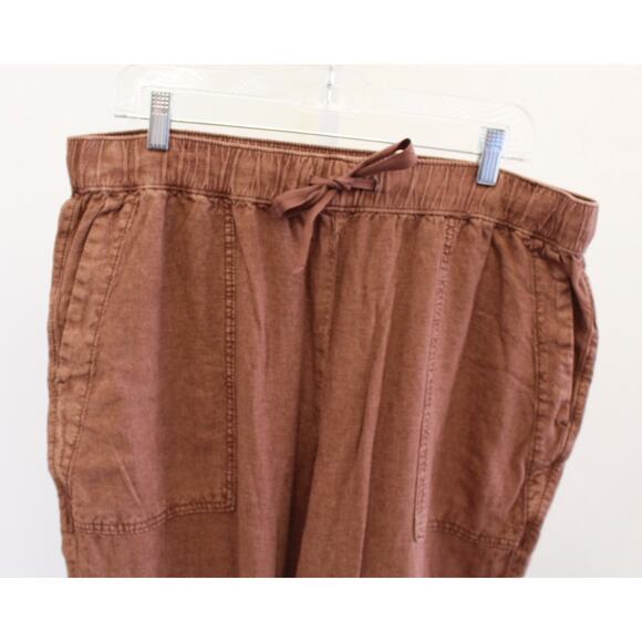 Pilcro Anthropologie Rust Brown Linen Blend Drawstring Ankle Pants Size L Crop - Picture 6 of 8